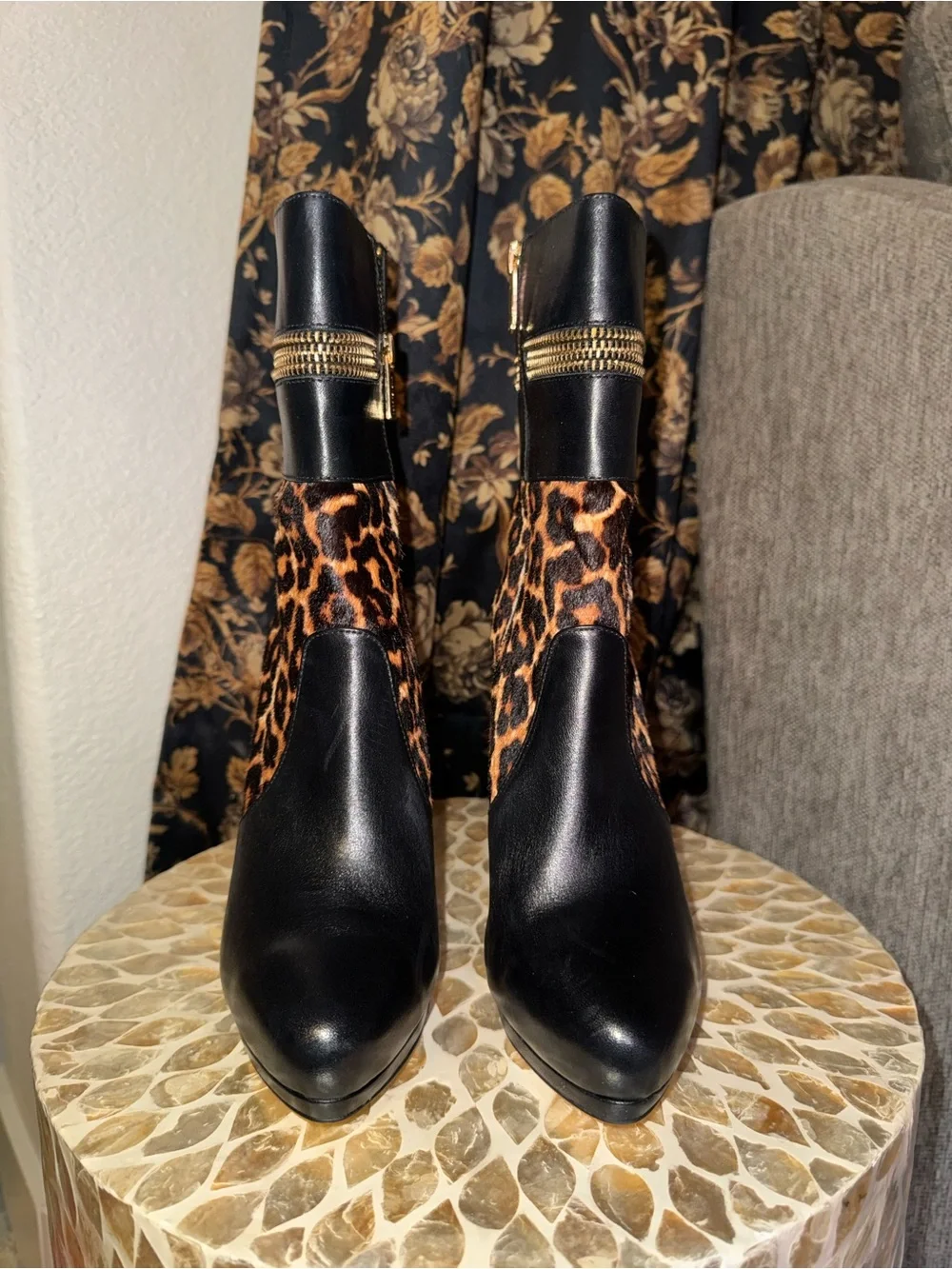 NEW Michael Kors Haya Leopard Haircalf Platform Booties | Size 7.5M